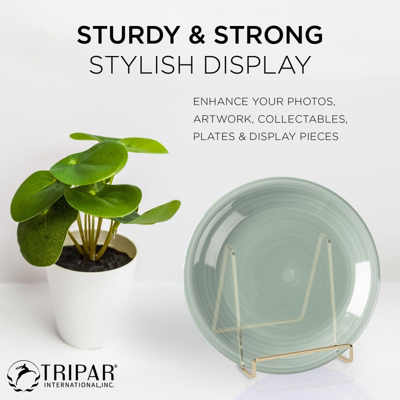 TRIPAR Square Metal Wire Stand, Brass Finish (4-Inch Depth) - Tabletop Easel Display - Handcrafted Edge Design For Sleek & Modern Look - Perfect for Books, Plates, Photos & More - Image 5